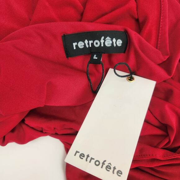 Retrofete Kai Dress in Red Size Large NWT Bodycon Ruched V Neck Open Back Mini - Picture 9 of 11